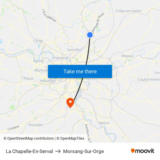 La Chapelle-En-Serval to Morsang-Sur-Orge map