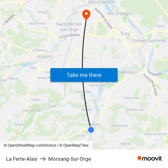 La Ferte-Alais to Morsang-Sur-Orge map