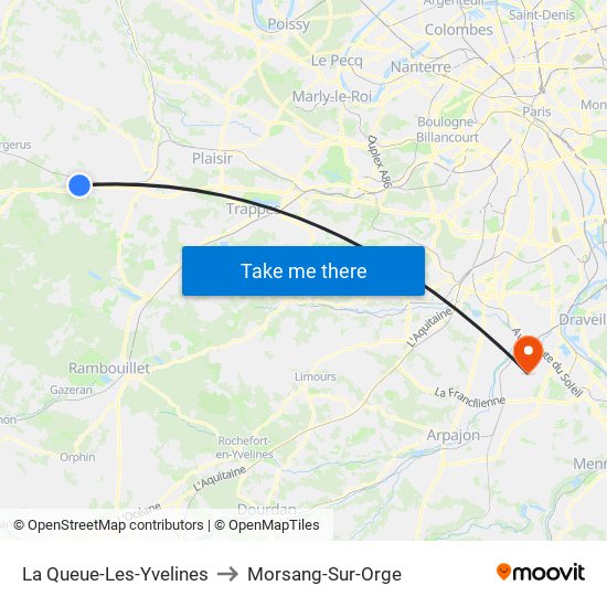 La Queue-Les-Yvelines to Morsang-Sur-Orge map
