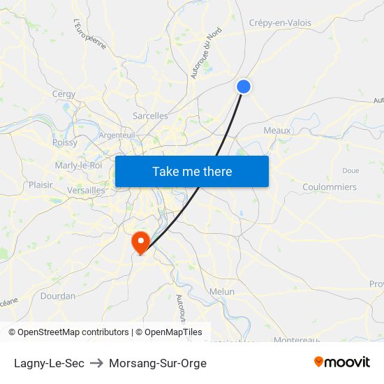 Lagny-Le-Sec to Morsang-Sur-Orge map