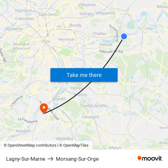 Lagny-Sur-Marne to Morsang-Sur-Orge map