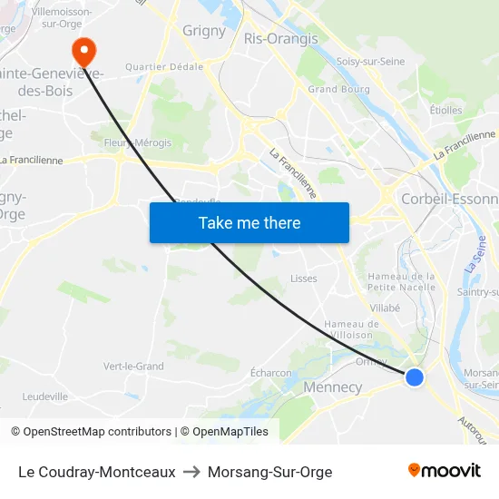 Le Coudray-Montceaux to Morsang-Sur-Orge map