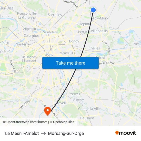 Le Mesnil-Amelot to Morsang-Sur-Orge map