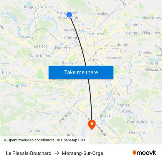 Le Plessis-Bouchard to Morsang-Sur-Orge map