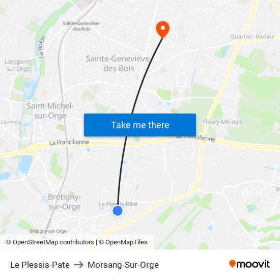 Le Plessis-Pate to Morsang-Sur-Orge map