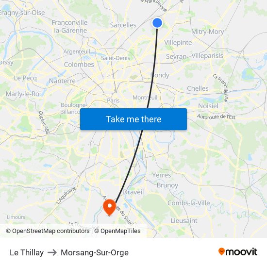 Le Thillay to Morsang-Sur-Orge map