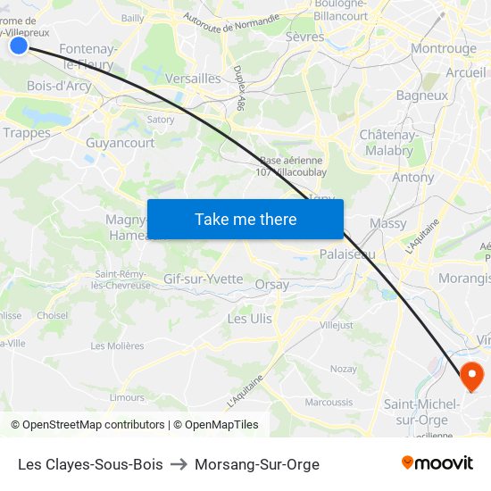 Les Clayes-Sous-Bois to Morsang-Sur-Orge map