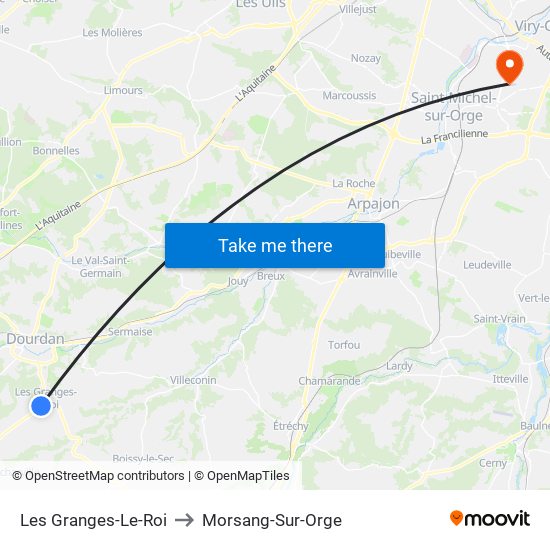 Les Granges-Le-Roi to Morsang-Sur-Orge map