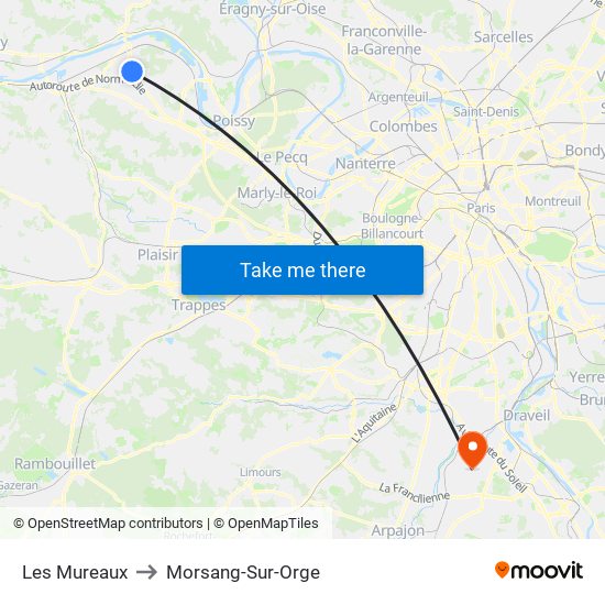Les Mureaux to Morsang-Sur-Orge map