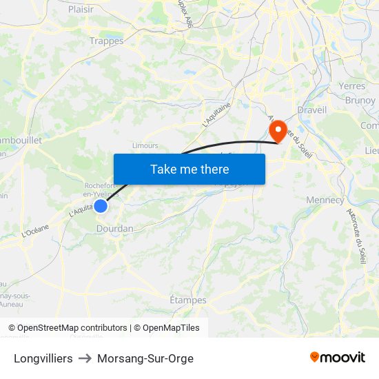 Longvilliers to Morsang-Sur-Orge map