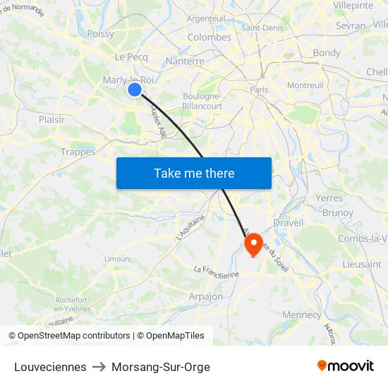 Louveciennes to Morsang-Sur-Orge map