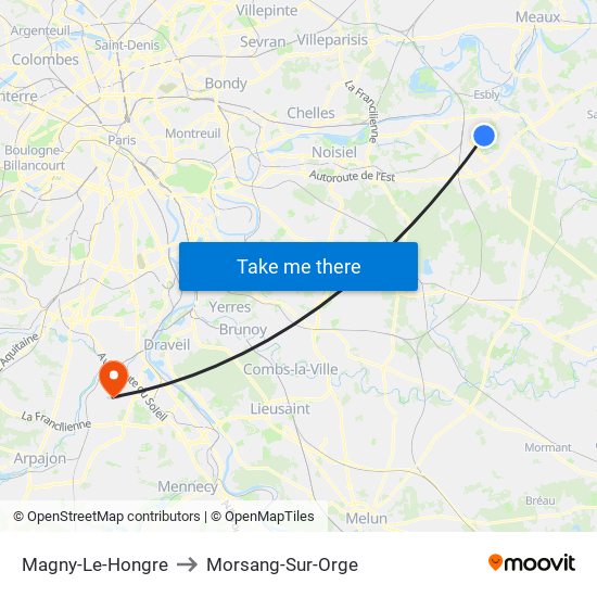 Magny-Le-Hongre to Morsang-Sur-Orge map