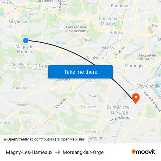 Magny-Les-Hameaux to Morsang-Sur-Orge map