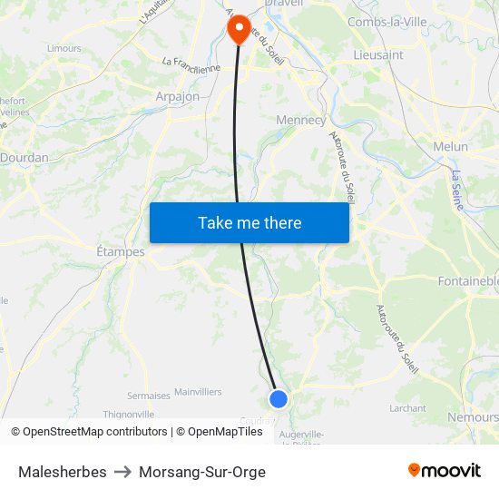 Malesherbes to Morsang-Sur-Orge map