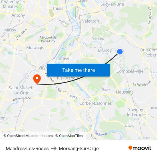 Mandres-Les-Roses to Morsang-Sur-Orge map