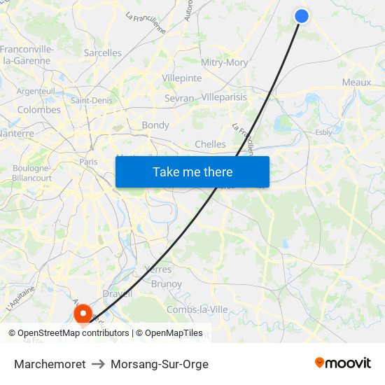 Marchemoret to Morsang-Sur-Orge map