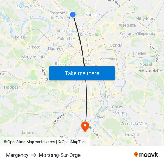 Margency to Morsang-Sur-Orge map