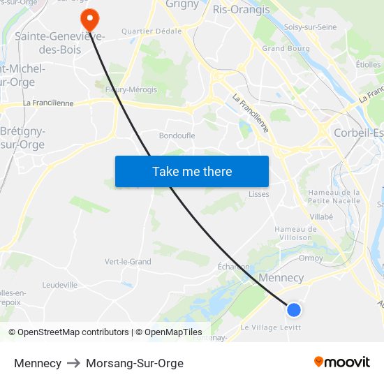 Mennecy to Morsang-Sur-Orge map