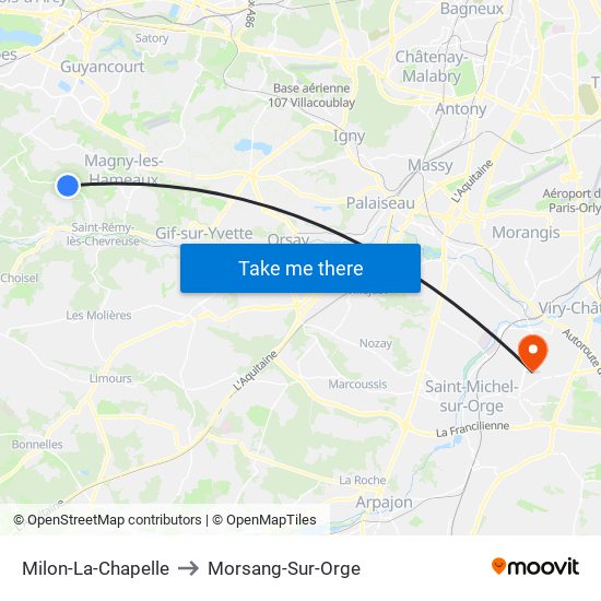 Milon-La-Chapelle to Morsang-Sur-Orge map