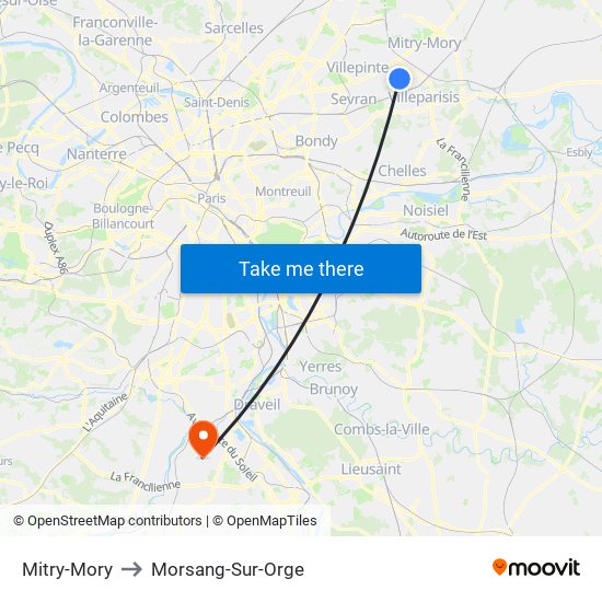 Mitry-Mory to Morsang-Sur-Orge map