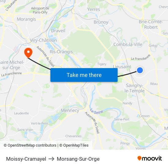 Moissy-Cramayel to Morsang-Sur-Orge map