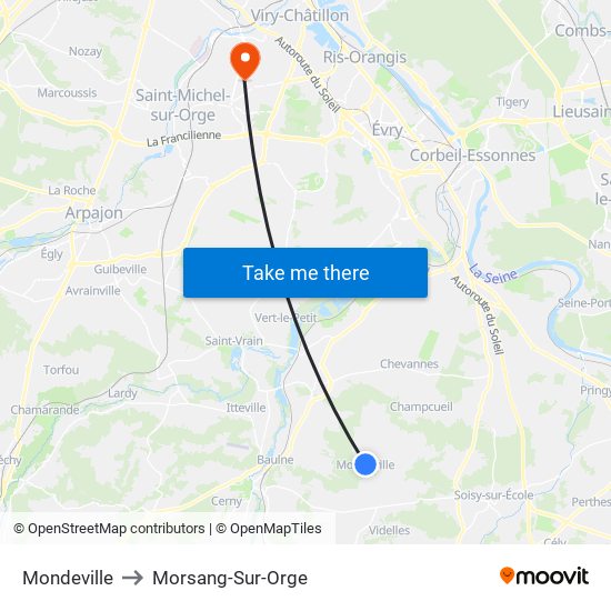 Mondeville to Morsang-Sur-Orge map