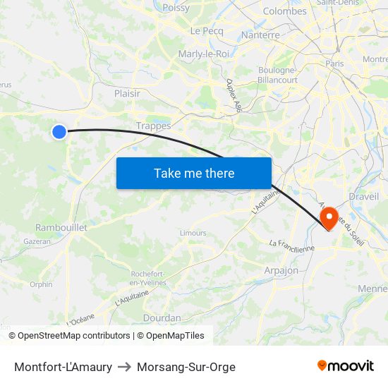 Montfort-L'Amaury to Morsang-Sur-Orge map