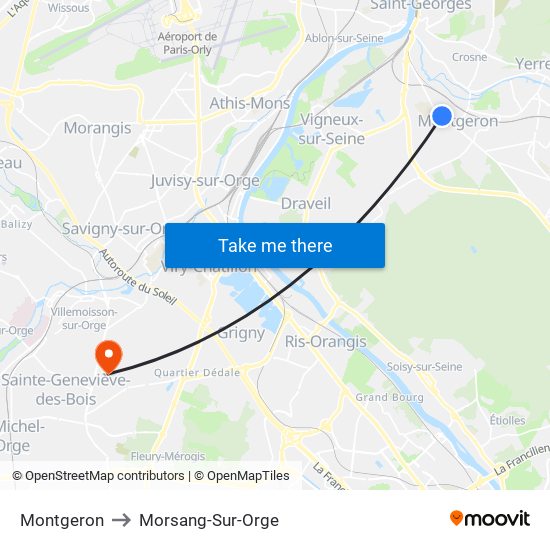 Montgeron to Morsang-Sur-Orge map
