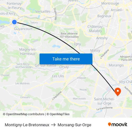 Montigny-Le-Bretonneux to Morsang-Sur-Orge map