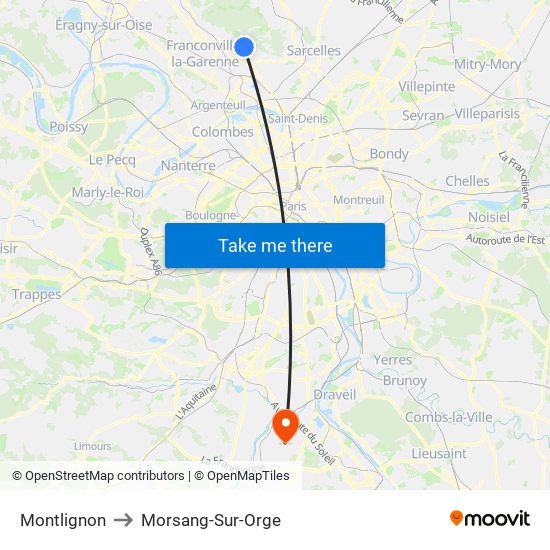 Montlignon to Morsang-Sur-Orge map