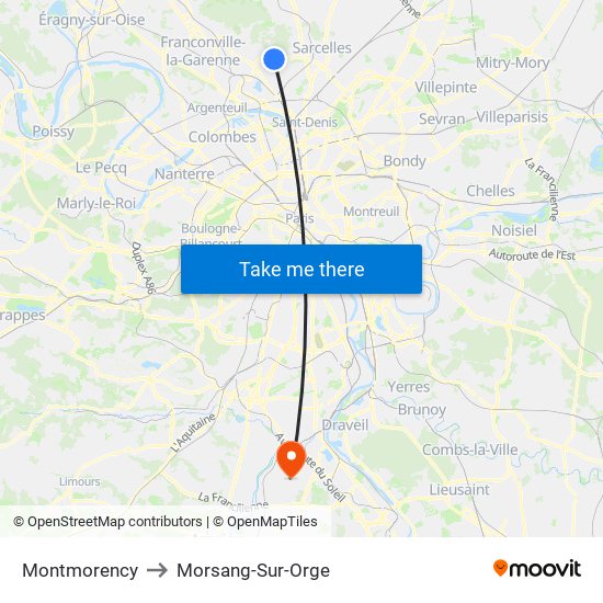 Montmorency to Morsang-Sur-Orge map