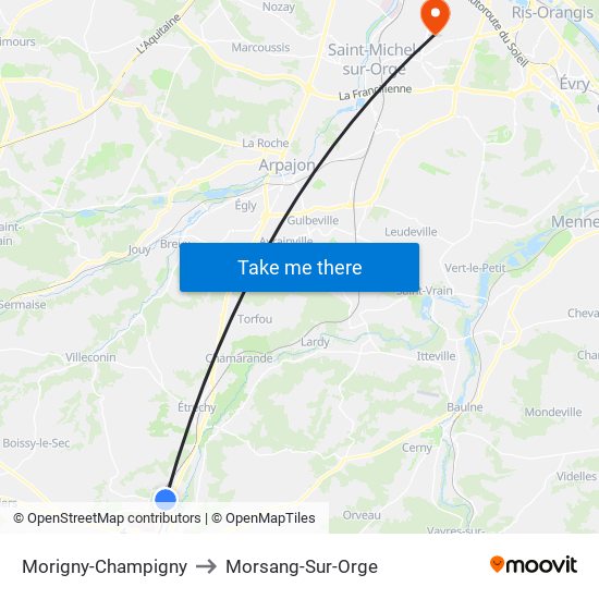 Morigny-Champigny to Morsang-Sur-Orge map