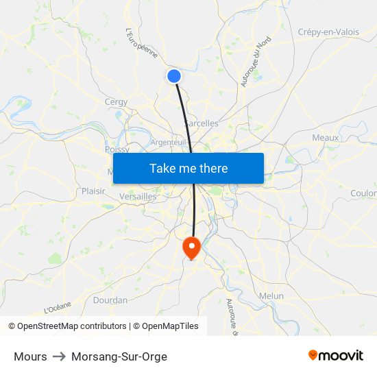 Mours to Morsang-Sur-Orge map