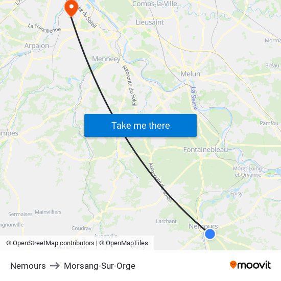 Nemours to Morsang-Sur-Orge map