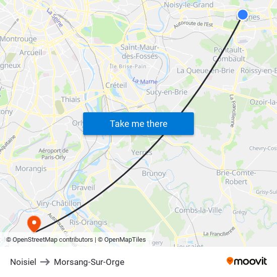 Noisiel to Morsang-Sur-Orge map