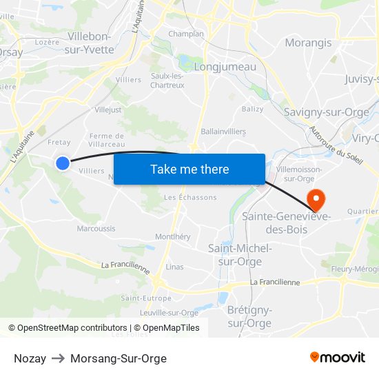 Nozay to Morsang-Sur-Orge map