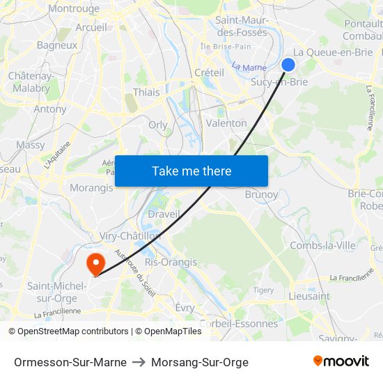Ormesson-Sur-Marne to Morsang-Sur-Orge map