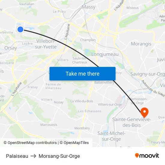 Palaiseau to Morsang-Sur-Orge map