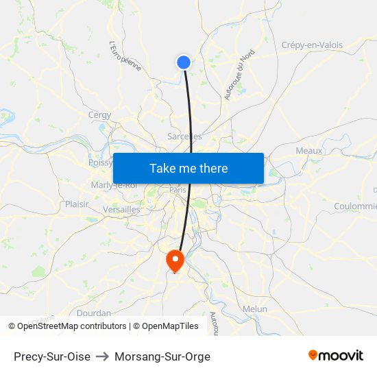 Precy-Sur-Oise to Morsang-Sur-Orge map