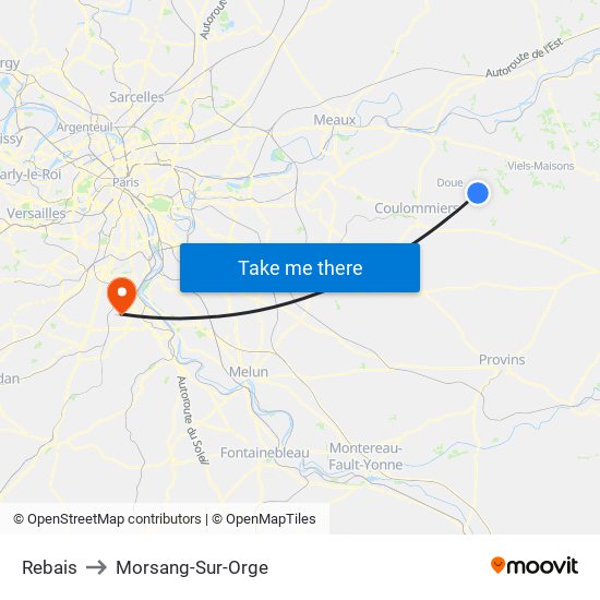 Rebais to Morsang-Sur-Orge map