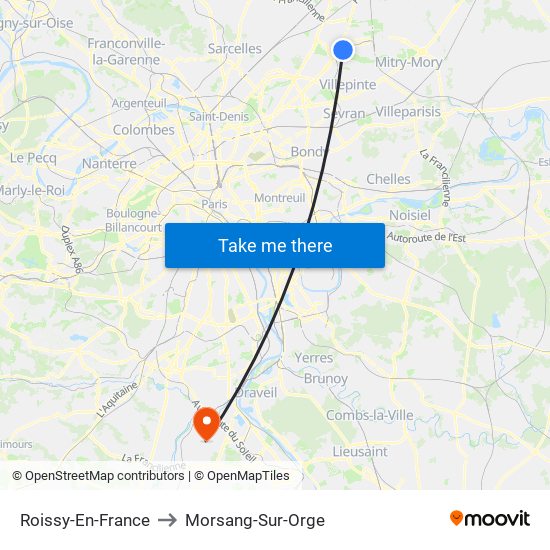 Roissy-En-France to Morsang-Sur-Orge map