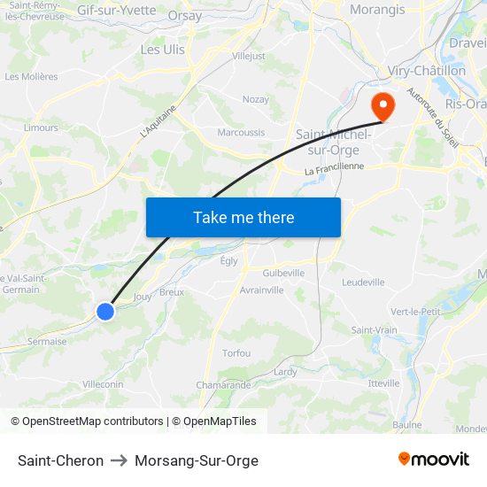 Saint-Cheron to Morsang-Sur-Orge map