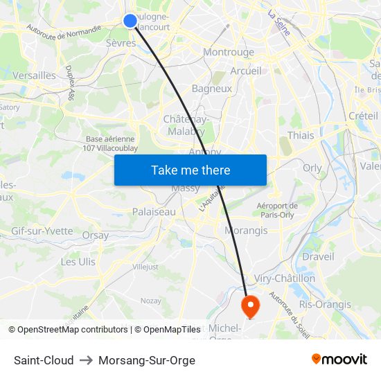 Saint-Cloud to Morsang-Sur-Orge map