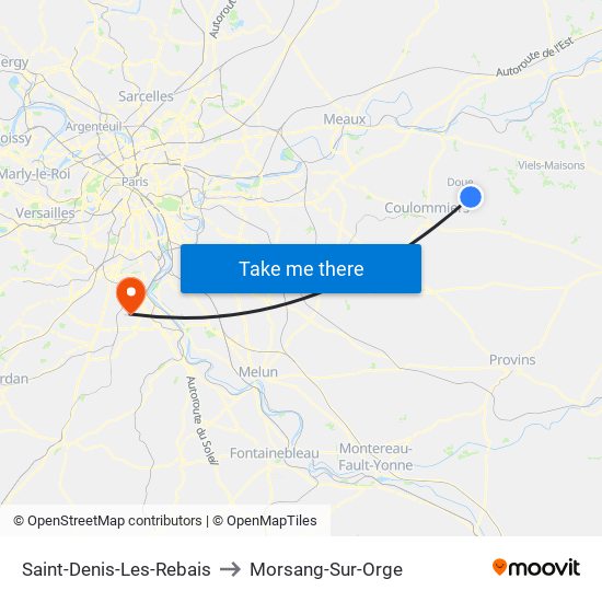 Saint-Denis-Les-Rebais to Morsang-Sur-Orge map