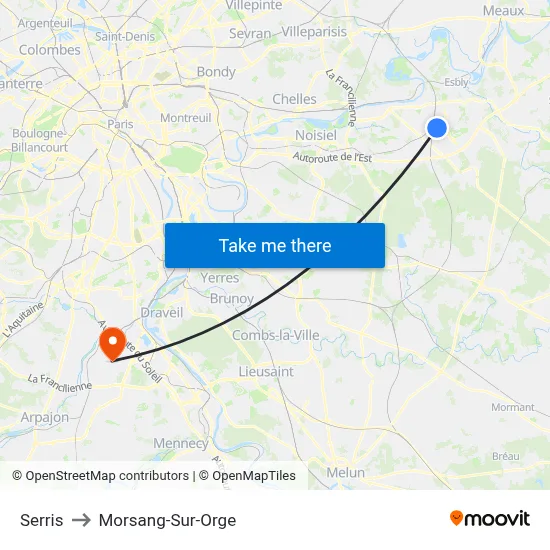 Serris to Morsang-Sur-Orge map