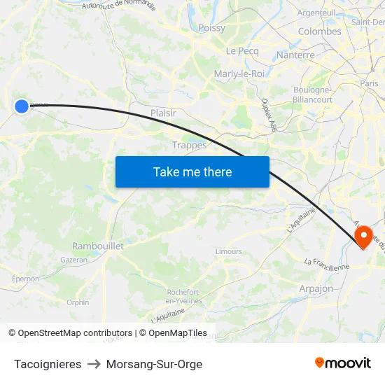 Tacoignieres to Morsang-Sur-Orge map