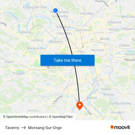Taverny to Morsang-Sur-Orge map