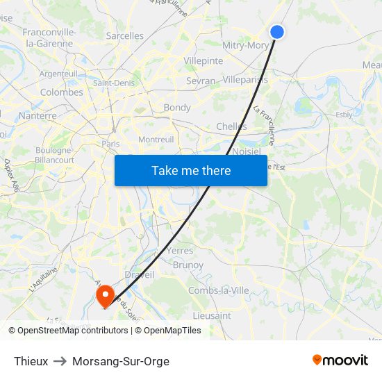 Thieux to Morsang-Sur-Orge map