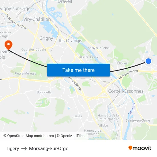 Tigery to Morsang-Sur-Orge map