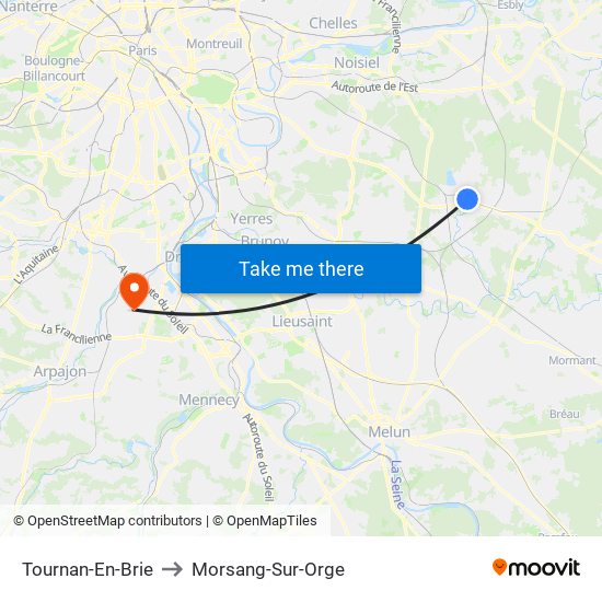 Tournan-En-Brie to Morsang-Sur-Orge map